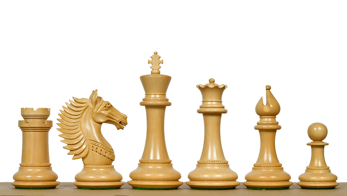 The Mustang Series Wooden Triple Weighted Chess Pieces in Ebony / Boxwood - 4.4" King