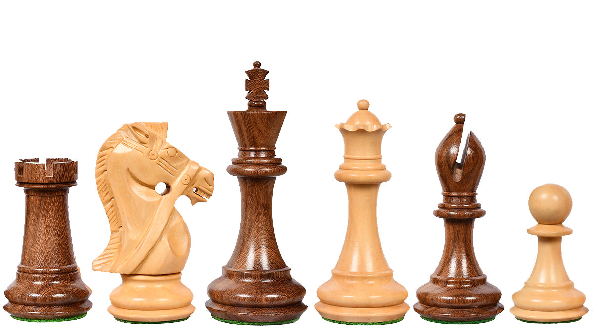 The Bridle Knight Series Weighted Wood Chess Pieces in Sheesham (Golden Rosewood) & Boxwood - 4.2" King, Extra Queens