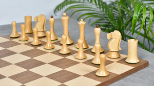 Combo Of Minimalist Soviet-Style Chess Pieces In Sheesham & Boxwood - 3.7” King With Minimalist Walnut Maple Wooden Chess Board Matte Finish