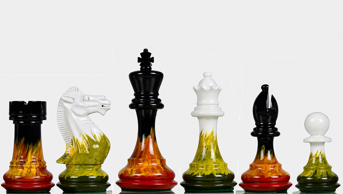 Flame and Frost Painted Staunton Weighted Wooden Chess Pieces - 4.0" King with Extra Queens