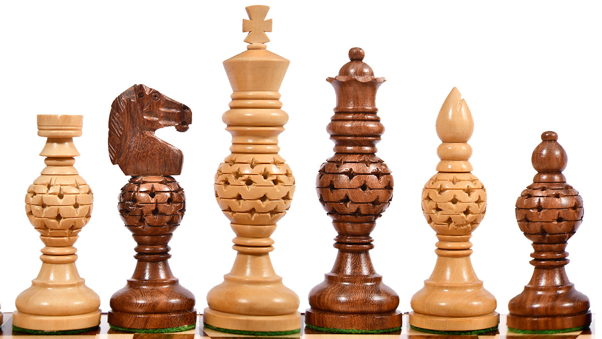The Spherical Series Astonishing Jali Wooden Chess Pieces in Sheesham & Box Wood - 4.72" King