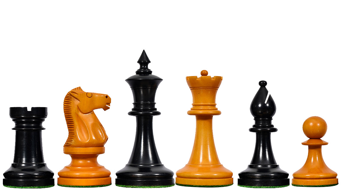 IMPROVED Repro 1904 Cambridge Springs International Tournament Chess Pieces in Ebonized & Antiqued Boxwood - 4" King