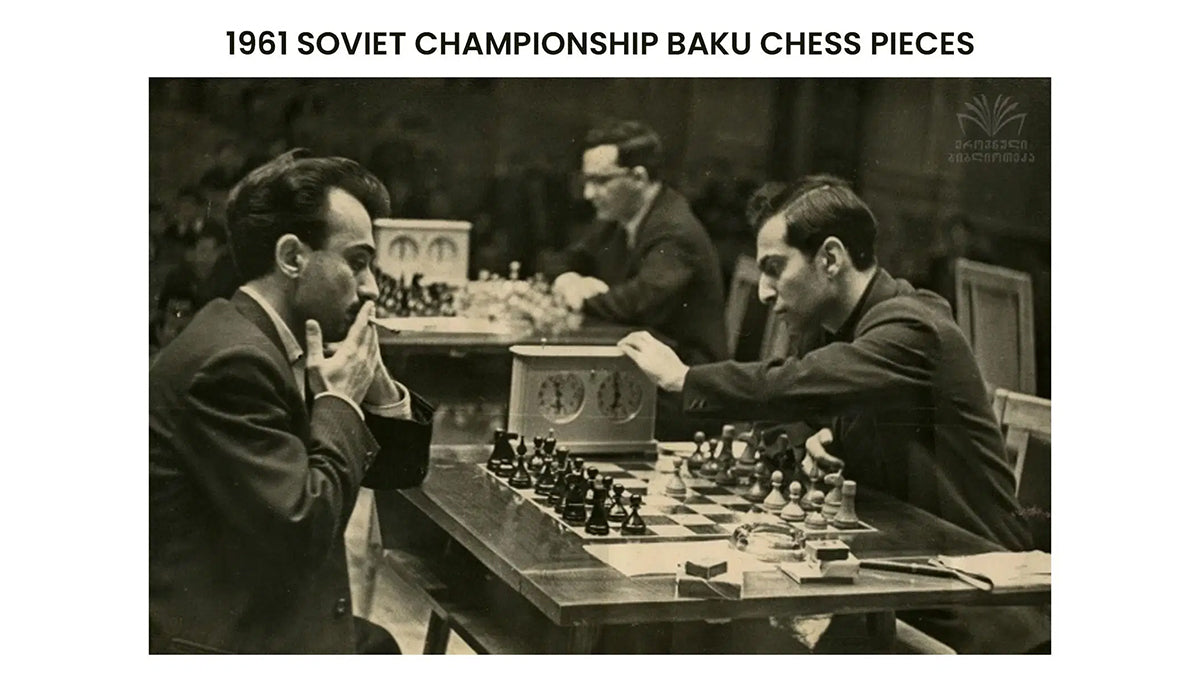 Reproduced 1961 Soviet Championship Baku Chess Pieces in Ebonized / Box wood - 4.05 King
