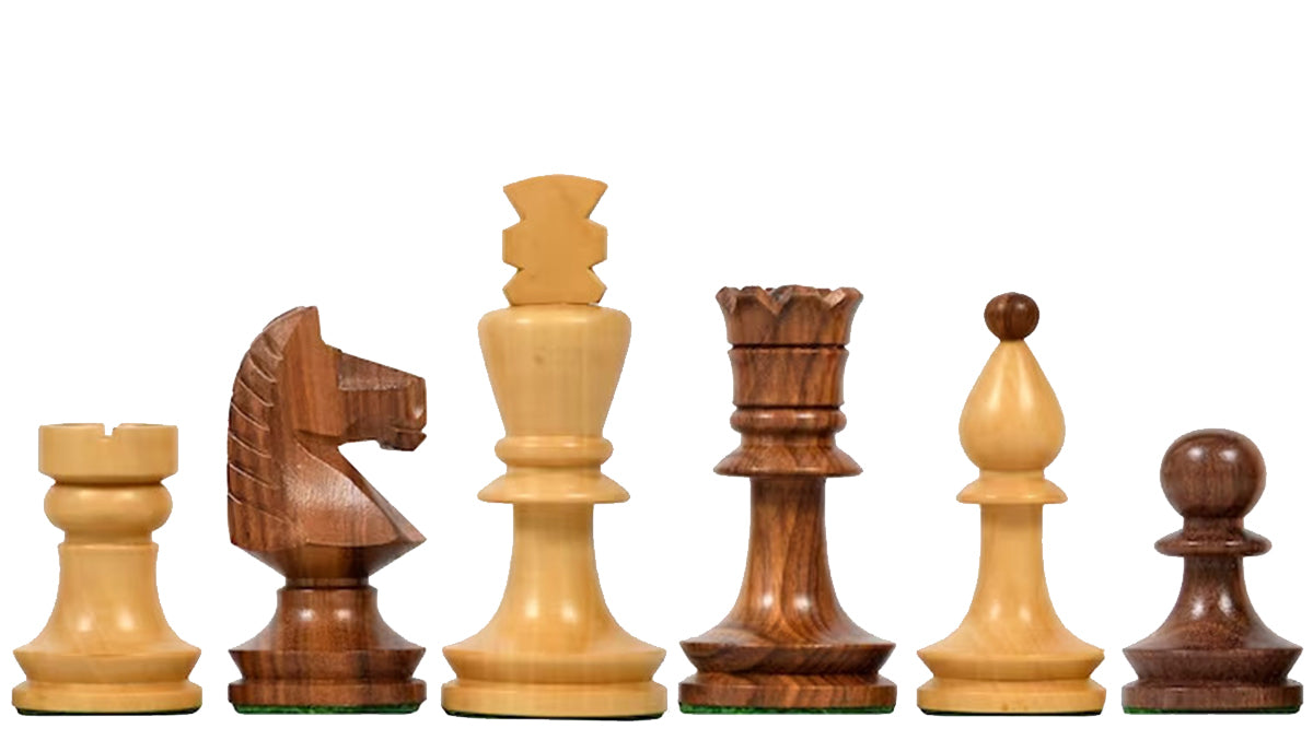 Reproduced Romanian-Hungarian National Tournament Chess Pieces in Sheesham & Boxwood - 3.8" King