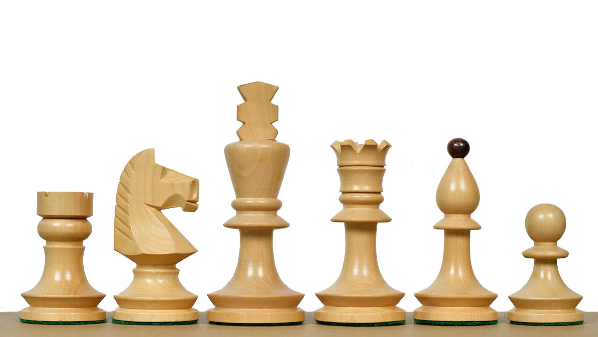 Romanian-Hungarian National Tournament Weighted Chess Pieces in Indian Rosewood & Natural Boxwood - 3.8" King