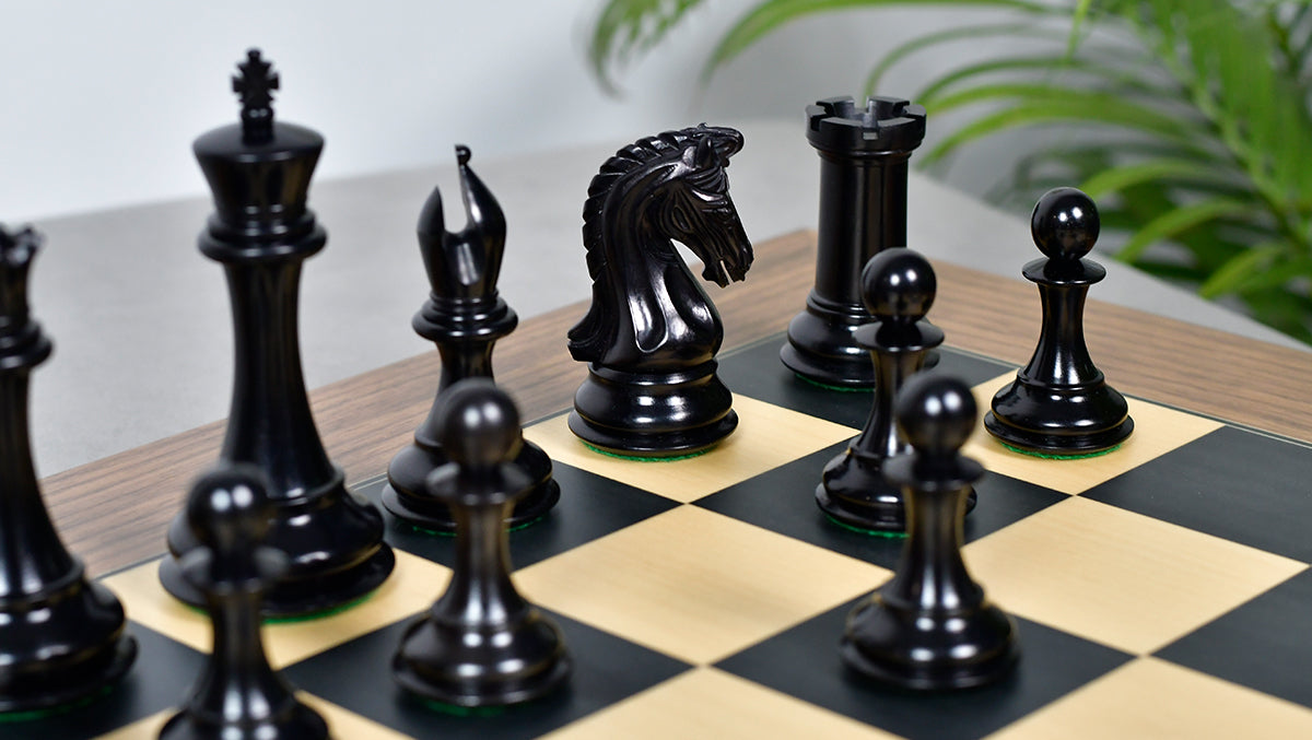 Combo Of 4.4 Inch Luxury Imperial Collector Series Artisan Chess Pieces Triple Weighted in Ebony and Boxwood With Wooden Black Dyed Poplar Sycamore Chess Board