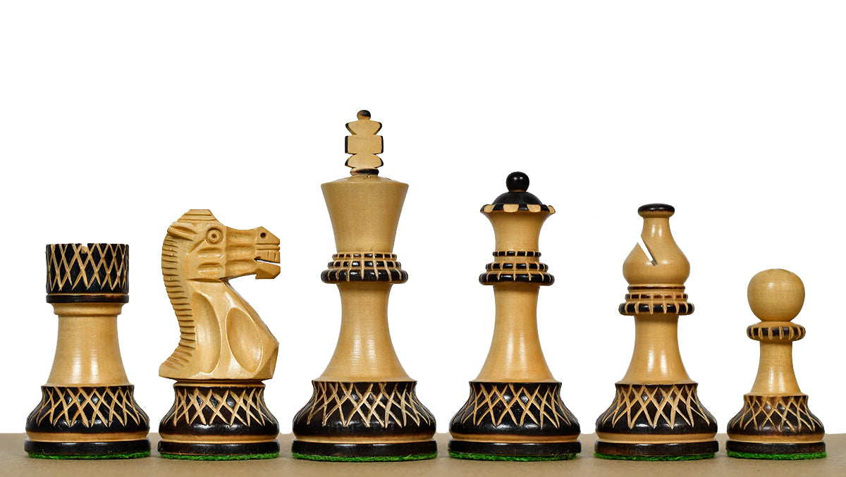 Burnt Blazed Series Handcarved Chess Pieces in Burnt Box Wood - 3.8" King - Best Seller