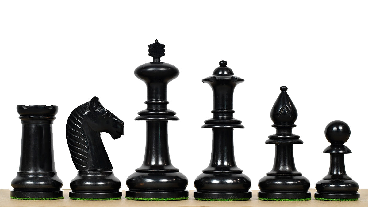 19th Century Antique Austrian Series Chess Pieces in Ebonized Boxwood & Antiqued Boxwood - 4.27" King - Colllector Chess