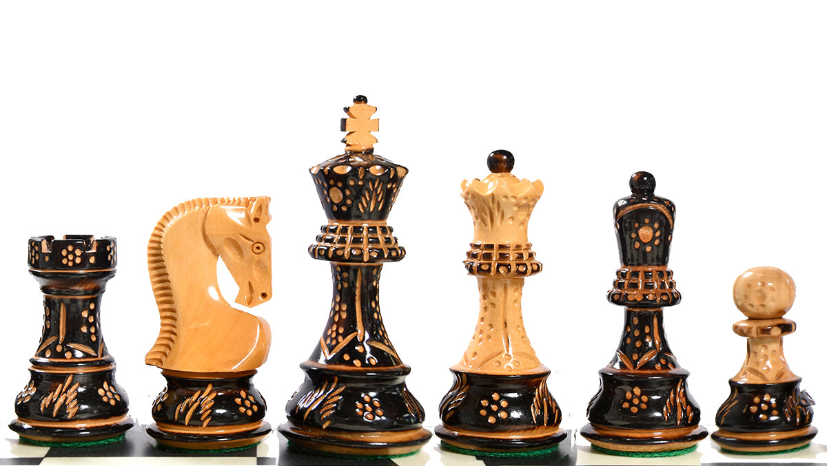 1959 Reproduced Russian Zagreb Staunton Series Chess Pieces in Burnt & Natural Box Wood - 3.89" King