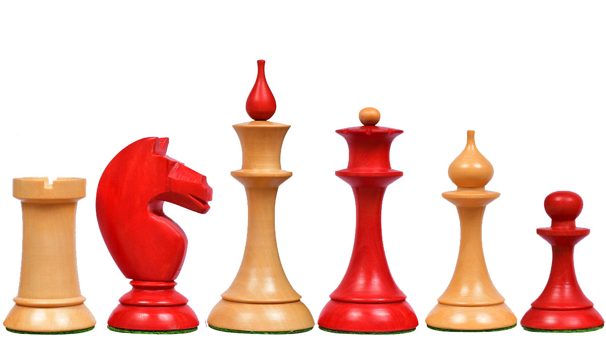 The 1950s Soviet (Russian) Latvian Reproduced Chess Pieces in Stained Crimson / Box Wood - 4.1" King