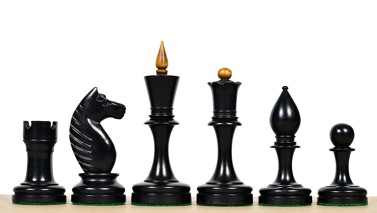 The Repro of Averbakh 1949 Moscow Chess Championship Chess Pieces in Ebonized & Antiqued Boxwood 4.20 inch King - 1130 Grams Weight