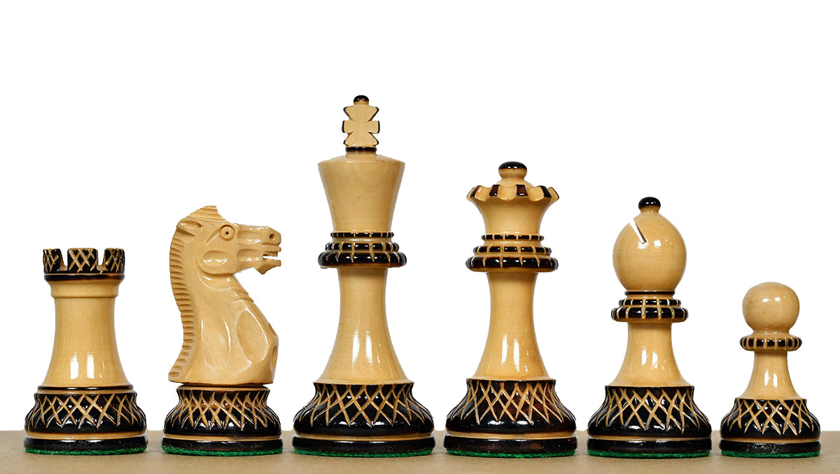 The Parker Staunton Series Lacquered Chess Pieces in Burnt Boxwood & Natural Boxwood - 3.9" King