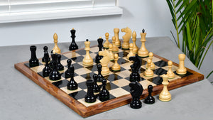 Circa 1930s "Leningrad Schoolboy" 4.2 inch King Soviet Chess Pieces in Ebonized & Boxwood - 1530 grams