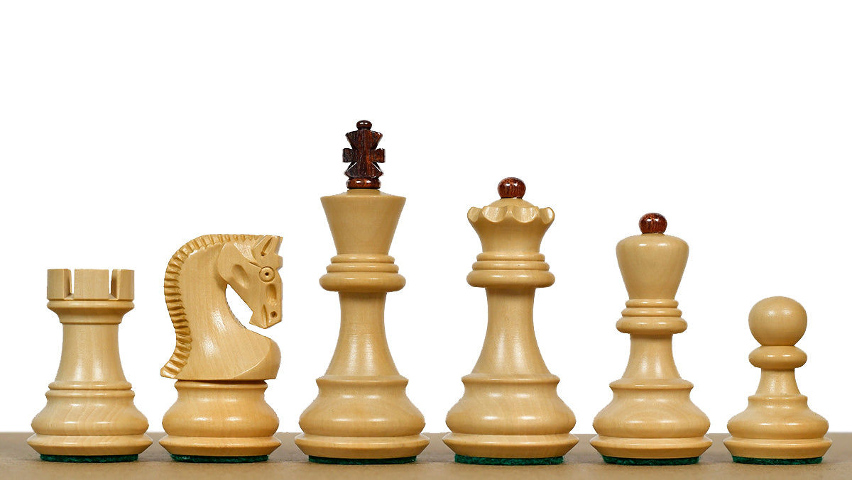 Traditional Russian Zagreb Wooden Chess Pieces in Sheesham & Natural Boxwood - 3.1" King
