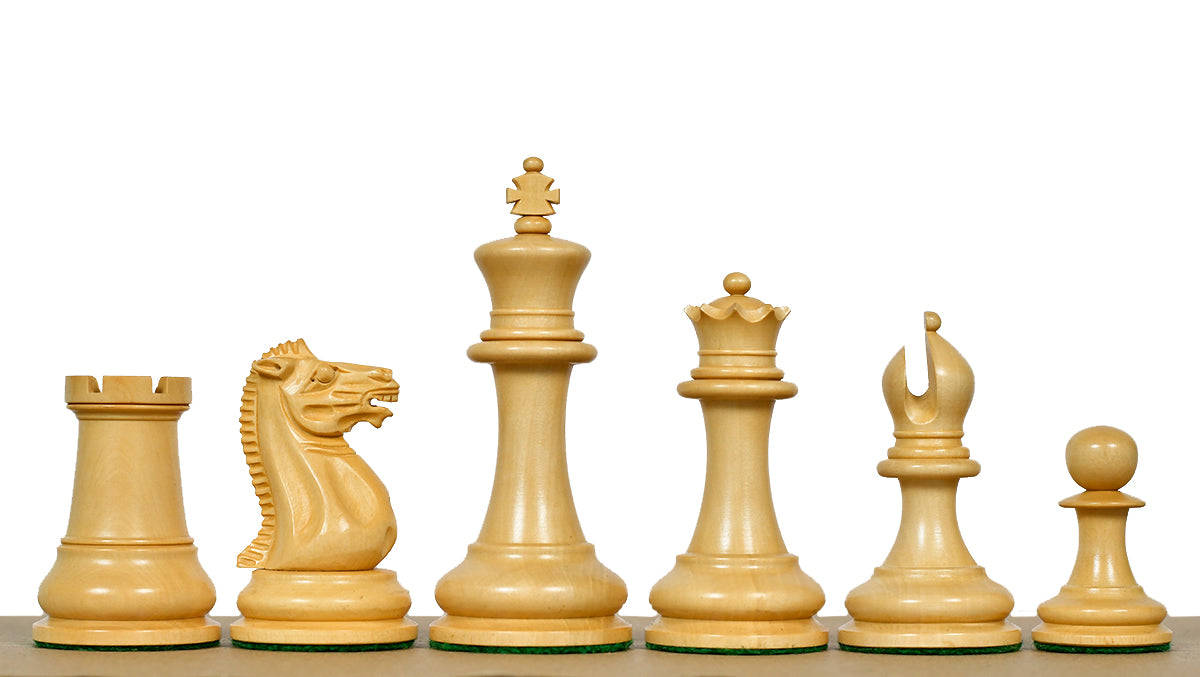 1849 Original Staunton Pattern Wooden Heavy Chess Pieces in Ebony / Boxwood with King Side Stamping - 3.75" King
