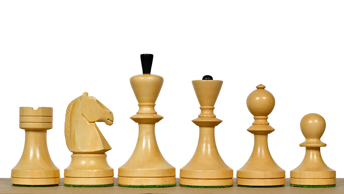 Russian (Soviet Era) Series Chess Pieces in Ebonized Boxwood & Natural Boxwood - 3.75" King