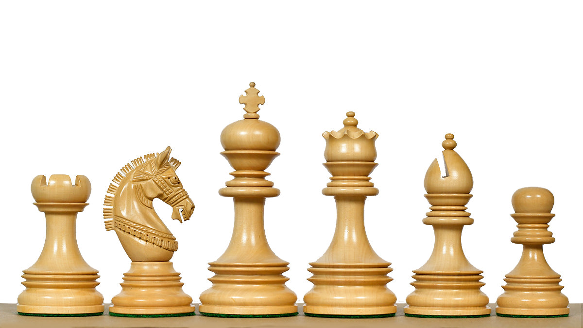 Indian Chetak II Customized Lead Weighted Luxury Chess Pieces in Ebony wood / Boxwood - 4.3" King extra Queens