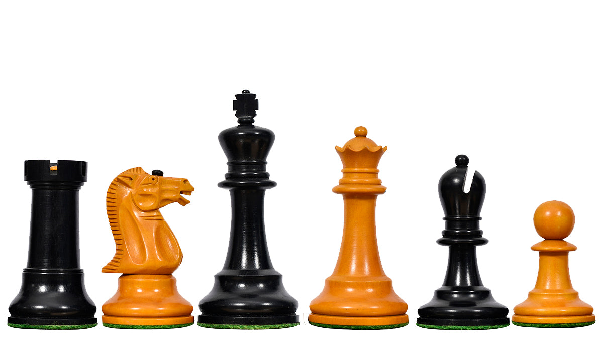 Reproduced Richard Whitty Antique Chess Pieces with King Side Stamping in Ebony / Antiqued Box wood - 3.75" King