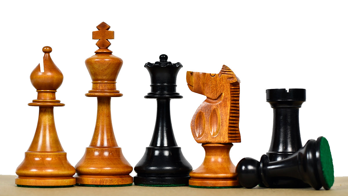 The 1973 Philippines Repro International Tournament Chess Pieces in 4.2 Inch King Ebonized & Distressed Antique - 1350 Grams