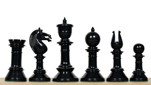 Exclusive Repro Old Antique Edinburgh Upright Chess Pieces in Distressed Boxwood and Ebonized Wood - 4.4" King with Extra Queens