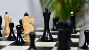 Minimalist Soviet-Style Chess Pieces In Ebonized & Boxwood - 3.7” King