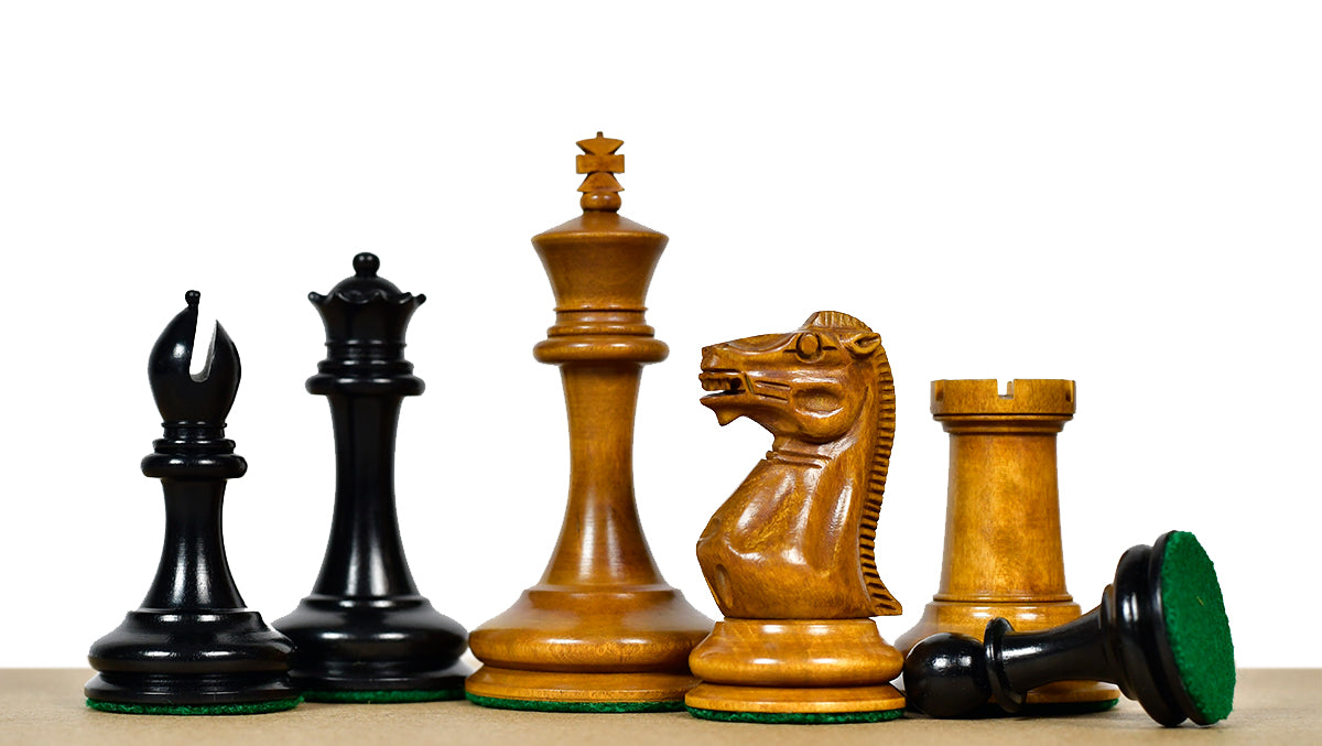 1849 Cooke Type 2 Jaques Staunton Weighted 3.5 inch King Chess Pieces in Ebony wood and Vintage Antique Boxwood - 1100 Grams Weight