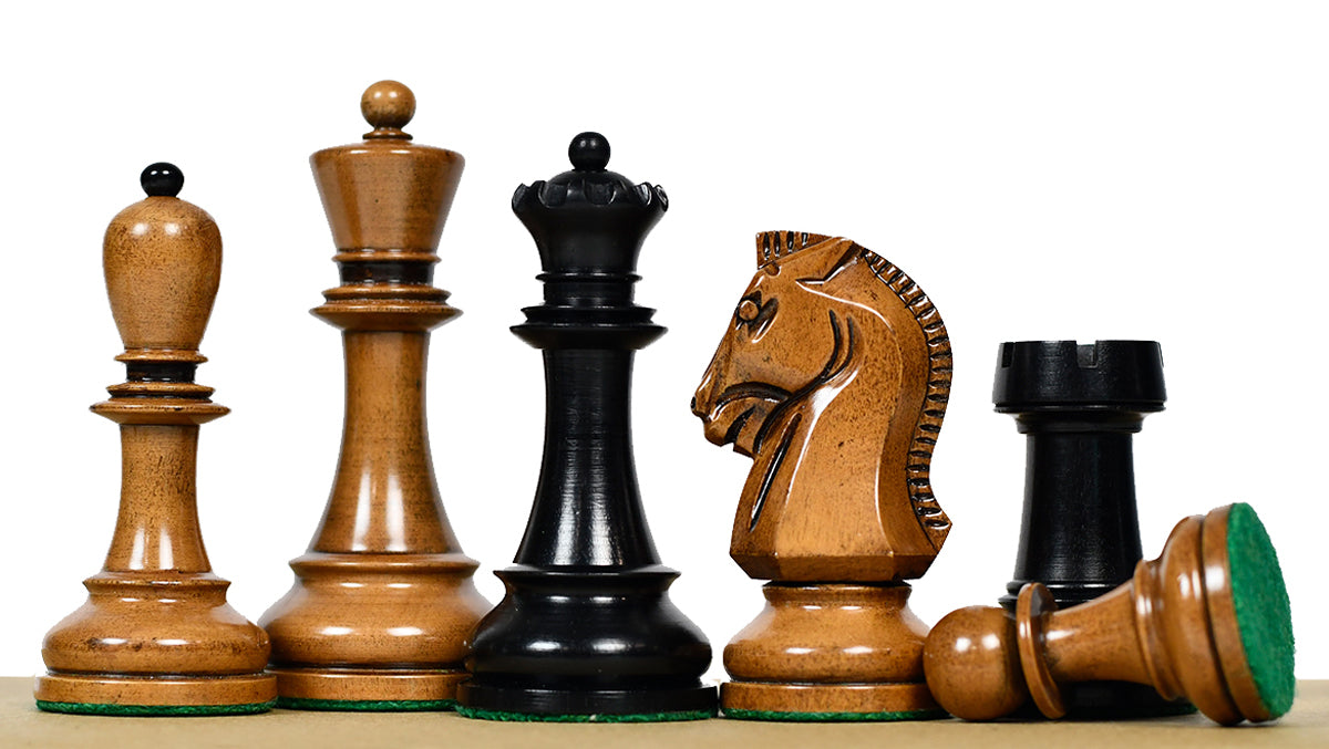 1950s' Fischer Dubrovnik Weighted Chess Pieces Set in Genuine Ebony Wood / Distressed Antique Wood - 4.25" King Size