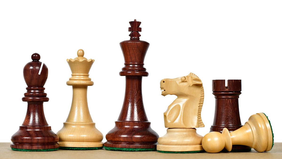 1972 Fischer Spassky Staunton Pattern Chess Pieces V2.0 in Bud Rosewood & Boxwood - 3.75" King