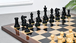 Combo Of Vintage 1915-1925 Nimzovich Staunton Chess Pieces in Ebony & Boxwood – 3.75" King With Solid Wooden Indian Chess Board in Genuine Ebony Wood & Maple Wood with Sheesham Wood Border