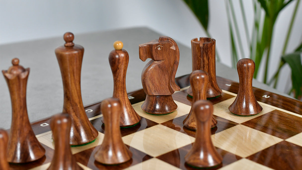 Minimalist Soviet-Style Chess Pieces In Sheesham & Boxwood - 3.7” King