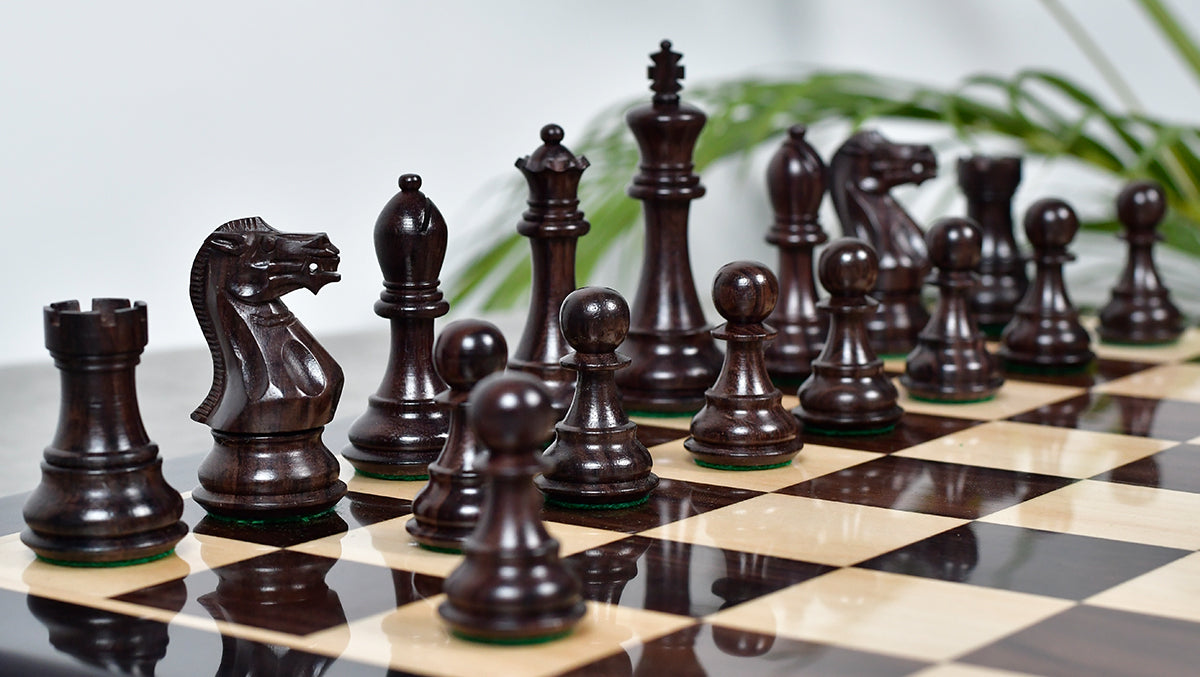 4.0" Desert Gold Staunton Series Wooden Chess Pieces in Rosewood & Box Wood - 1300 Grams