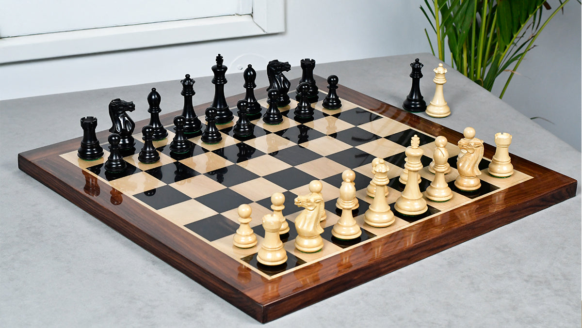 Desert Gold Staunton Series Wooden Chess Pieces in Ebonized Boxwood & Natural Boxwood - 4.0" King