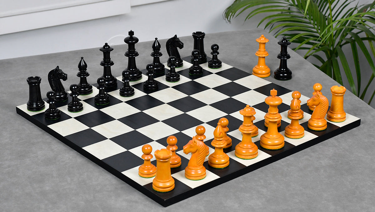 19th Century Antique Austrian Series Chess Pieces in Ebonized Boxwood & Antiqued Boxwood - 4.27" King - Colllector Chess