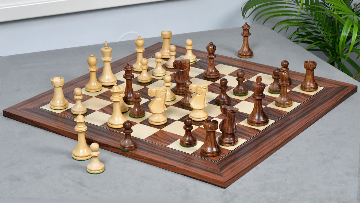 Old Vintage English Staunton Series Chess Pieces in Sheesham & Bowood - 3.8" King