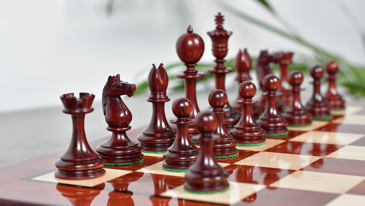 Reproduced 3.5" King Size William Hamlett Wooden Chess Pieces in Bud Rosewood / Boxwood