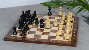 German Knight Tournament Series Staunton Chess Pieces in Ebonized Boxwood & Box Wood - 3" King