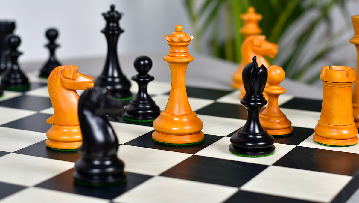 Reproduced B & Co 1860s Antique Chess Pieces in Ebony / Antiqued Box wood - 3.9" King