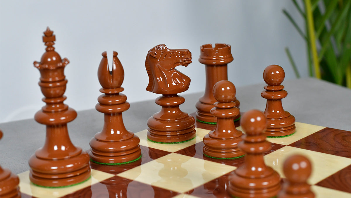 Exclusive Repro William Hallett High Class Chess Pieces in Golden Dyed & Boxwood Wood - 4.0"