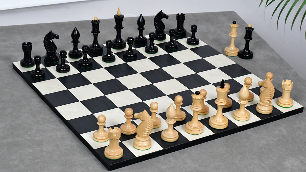 The Repro of Averbakh 1949 Moscow Chess Championship Chess Pieces in Ebonized & Boxwood 4.20 inch King - 1130 Grams Weight