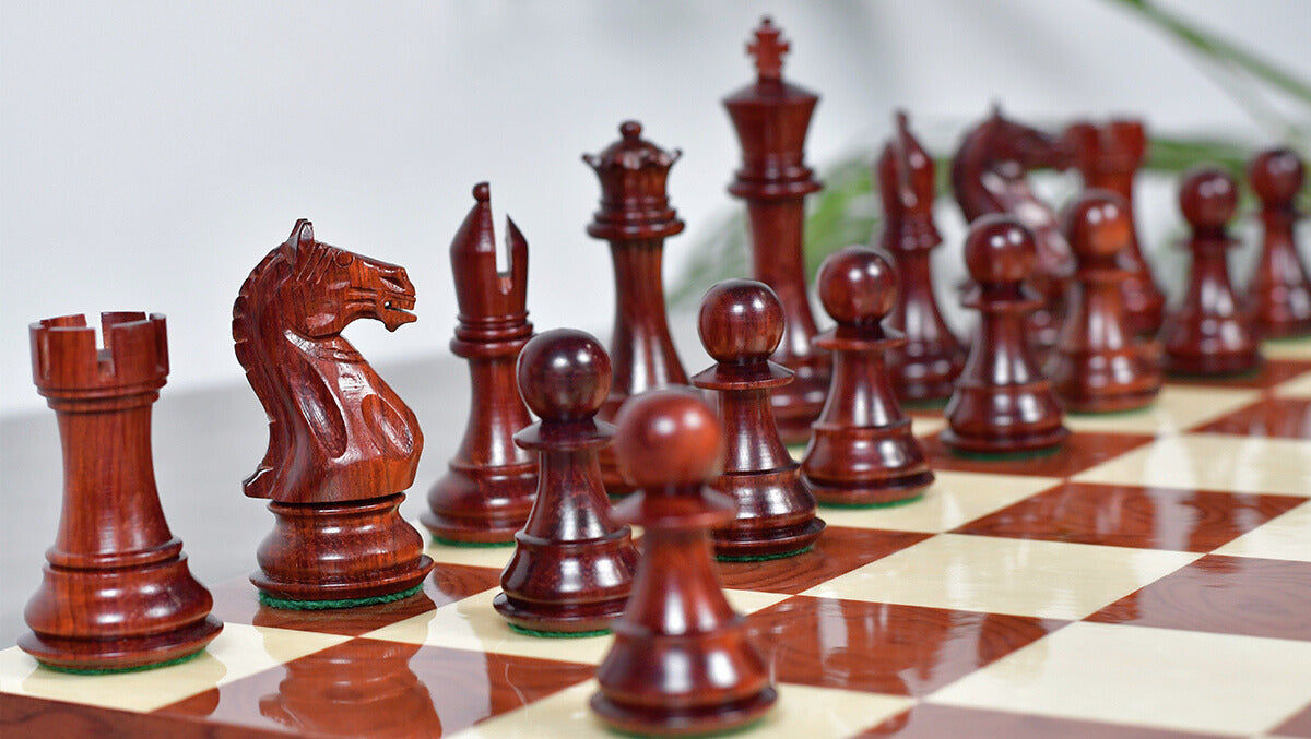 Fierce Knight (The Queen's Gambit) Staunton Series Chess Pieces in Bud Rosewood & Box Wood - 4.0" King