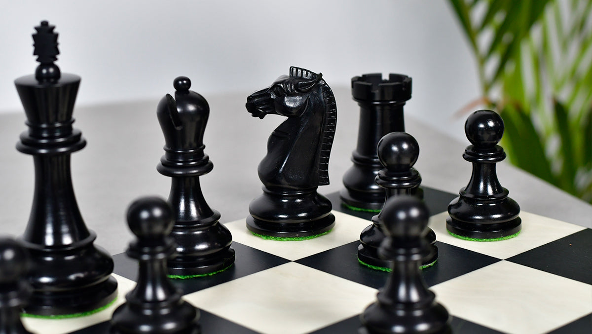 British Chess Company (BCC) Popular Staunton Double Collared Chess Pieces in Ebony & Boxwood - 4.2" King