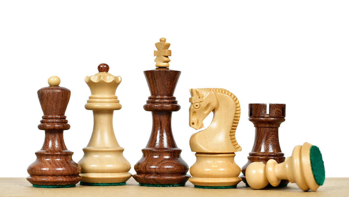 Traditional Russian Zagreb Wooden Chess Pieces in Sheesham & Natural Boxwood - 3.1" King