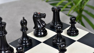 1900s' Marshall Staunton Pattern Chess Pieces in Ebony / Antiqued Boxwood with King Side Stamping - 3.75" King