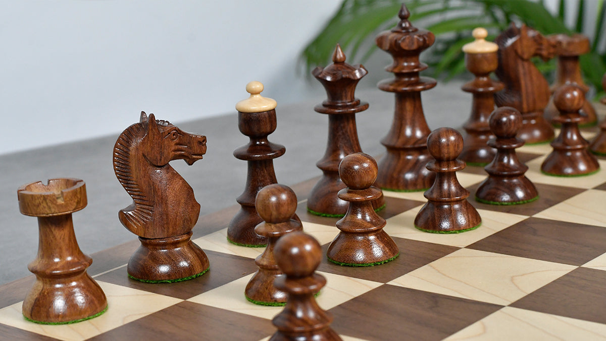 Vintage Series Original Austrian Coffee House Old Vienna Chess Pieces in Sheesham Wood and Boxwood V2.0- 3.75" King