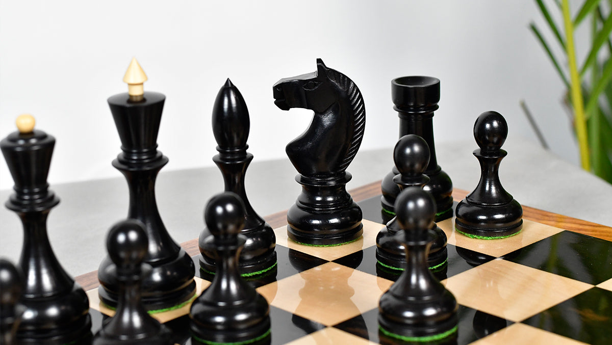 Circa 1930s "Leningrad Schoolboy" 4.2 inch King Soviet Chess Pieces in Ebonized & Boxwood - 1530 grams