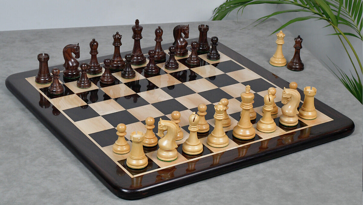 The Leningrad Club-Sized Wooden Chess Pieces in Indian Rosewood & Boxwood- 4.0" King