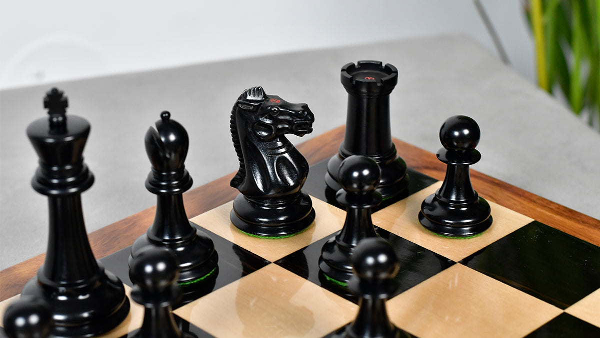 Vintage 1915-1925 Nimzovich Staunton Chess Pieces in Ebony & Boxwood – 3.75" King with King’s Side Marking – 1366g – Pieces Only