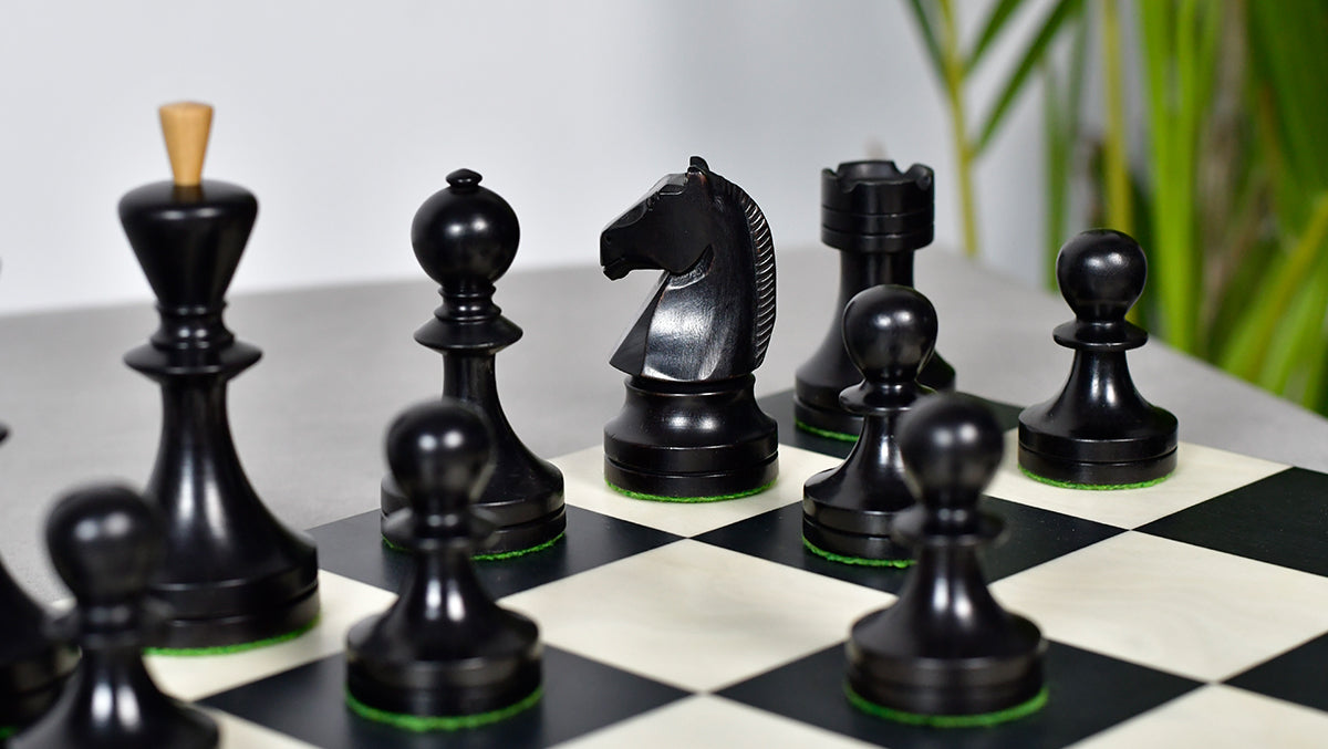 Russian (Soviet Era) Series Chess Pieces in Ebonized Boxwood & Natural Boxwood - 3.75" King