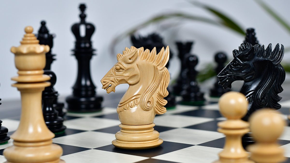 The Dragon Knight Series Wooden Chess Pieces Carved in Ebony / Boxwood - 4.7" King