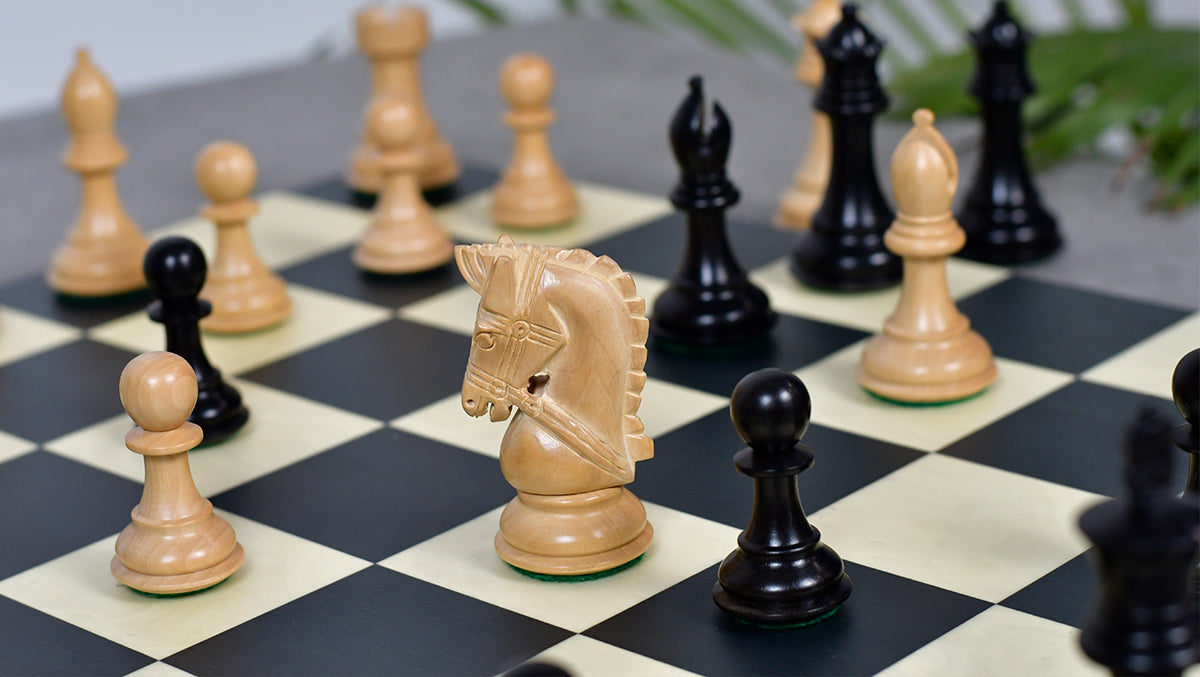 3.58" Bridle Series Wooden Chess Pieces in Ebony & Box Wood - 1200 Grams